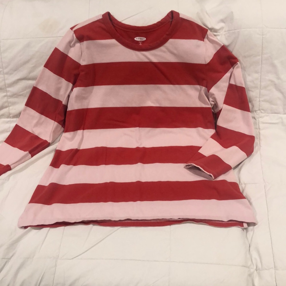 Old Navy Slim Fit 3/4 Sleeve top. Pink/Red Stripe. 1X.